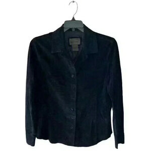 Brandon Thomas Suede Leather Jacket Black Women's Size Small Button Front Blazer